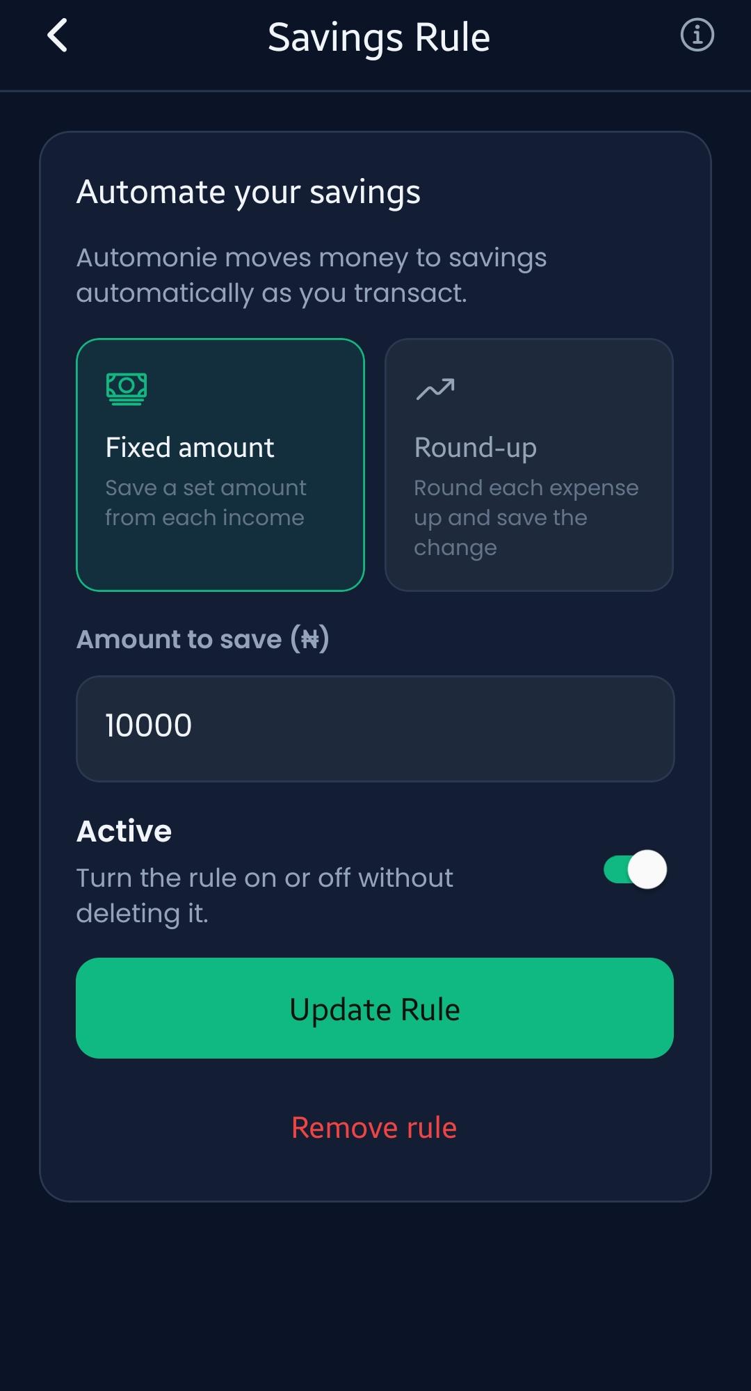 Savings rule on Automonie